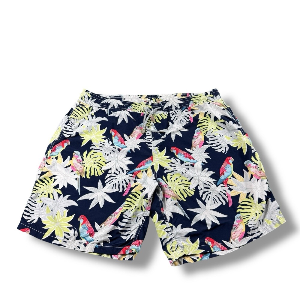 Vilebrequin Navy Blue Floral Parrot Print AOP Swim Trunks Mens Sz 2XL Cut Liner